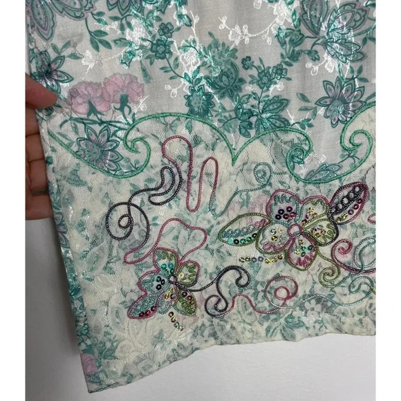 Traditional Chinese Beaded Flower Lace Mesh Embroidery Cheongsam Dress Green XL - Picture 11 of 15